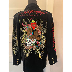 Ed Hardy by Christian Audigier NYC Skull Eagle Embroidered Jacket Size S